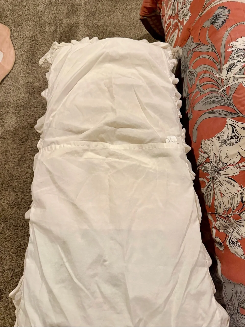 Madison Park White, Coral & Sage Patchwork King Shams with Ruffle Trim
